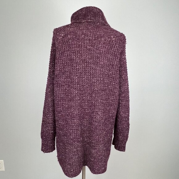 Free People Womens Dylan Tweedy Turtleneck Tunic Sweater Purple Oversized size M - Picture 8 of 16